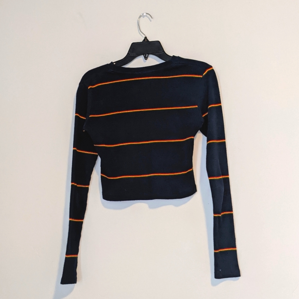 Brandy Melville Striped Dark Blue Cropped Sweater